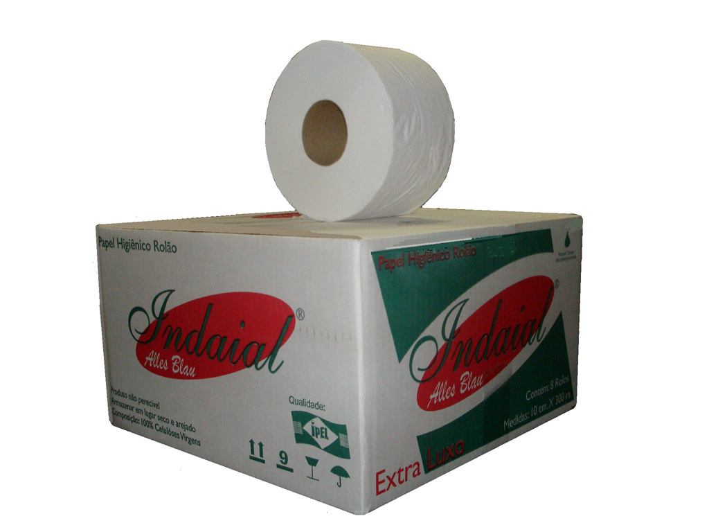 PAPEL HIGIÊNICO ROLÃO INDAIAL - FARDO 8 ROLOS DE 300 M